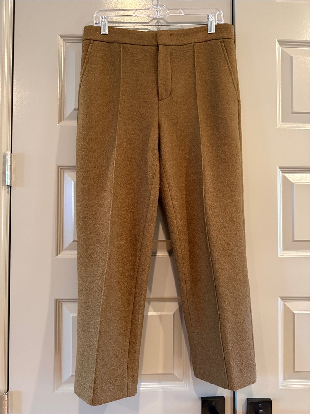 Vince Tailored Cropped Wool-Blend Pants in Olive/Brown